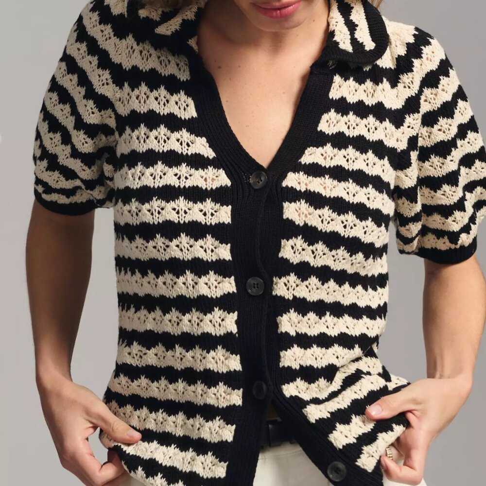 Maeve Short-Sleeve Polo Cardigan Sweater